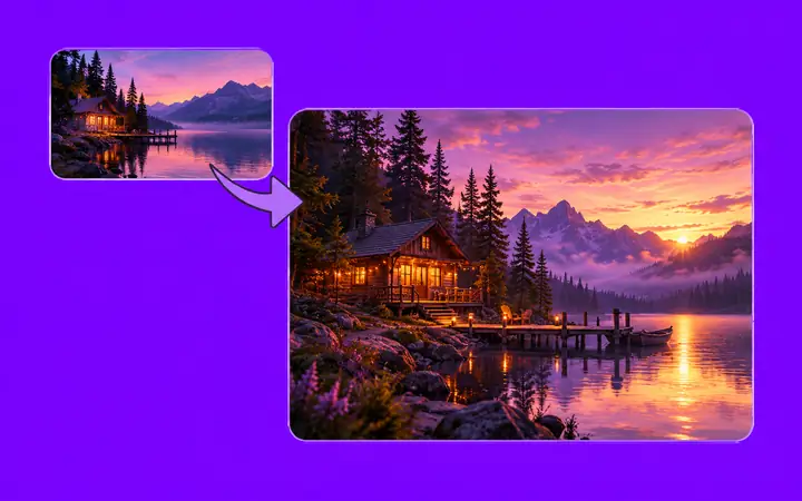 A short idea shown beside a fuller, more descriptive image prompt in a clean purple-toned interface.